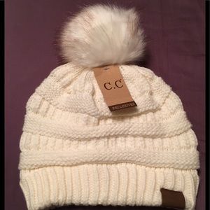 C.C EXCLUSIVES IVORY HAT WITH POM POM